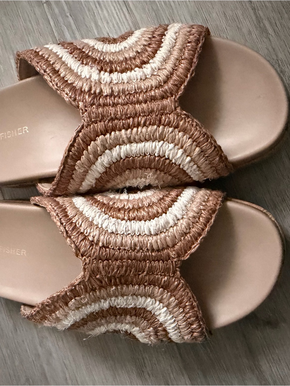 Marc Fisher Woven Slide Mules in Tan and Cream - Picture 3 of 7